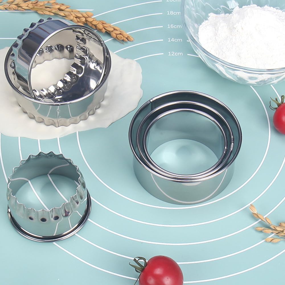 Biscuit Cutters Set, Round Cookie Cutters, Stainless Steel Dumpling Cutters,Cake Pastry Cutters,Scone Cutters Molds for Cooking Baking (3Pcs, Plain Edge)