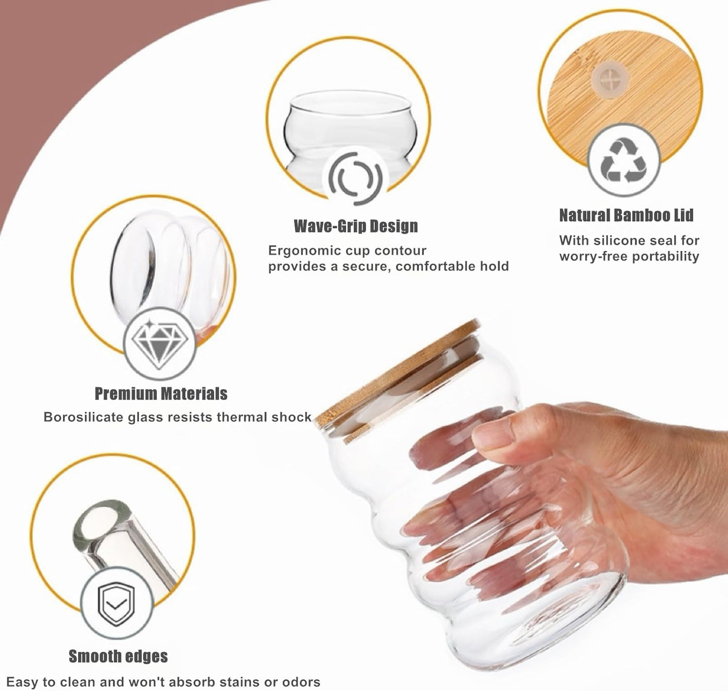 Matcha Whisk Set with Long Handle Matcha Whisk, Wave Glass Cup,Floral Straw,Bamboo Lid & Scoop - Complete Kit for Easy & Quick Matcha Preparation at Home or Office