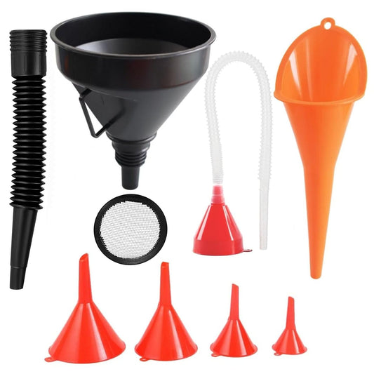 Oil Funnel for Automotive Use, Plastic Oil Change Funnels Set Large Flexible Fuel Funnel with Long Hose and Filter Bendable Wide Mouth for Car Motorcycle Boat Bottle Water Gasoline (7PCS)