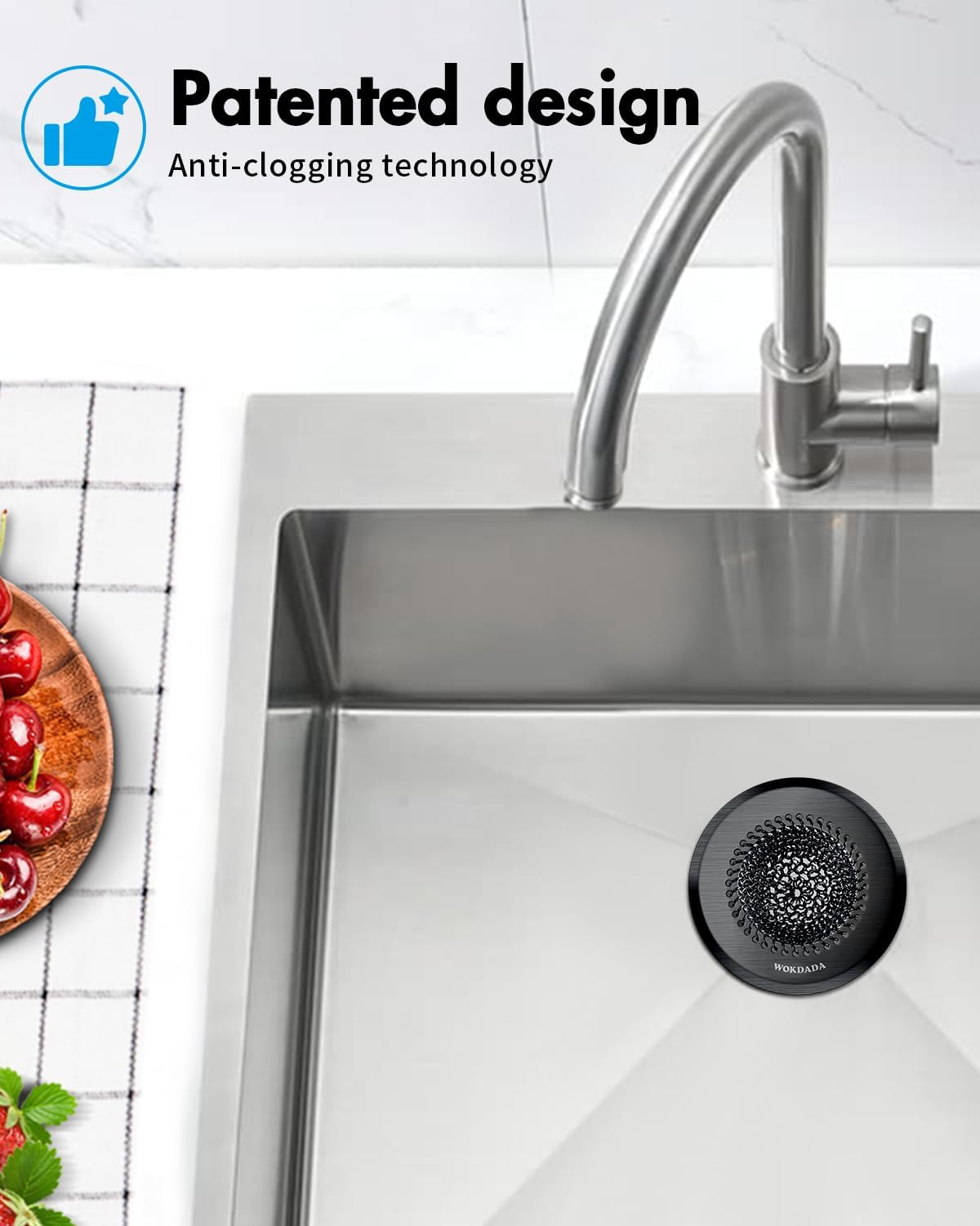 Revolutionary Kitchen Sink Drain Strainer/Patented Reversible Chain Mesh, Effortless Cleaning & Debris Catcher, Large Capacity, Anti-Clog, 304 Stainless Steel & Rust-Proof/Handmade