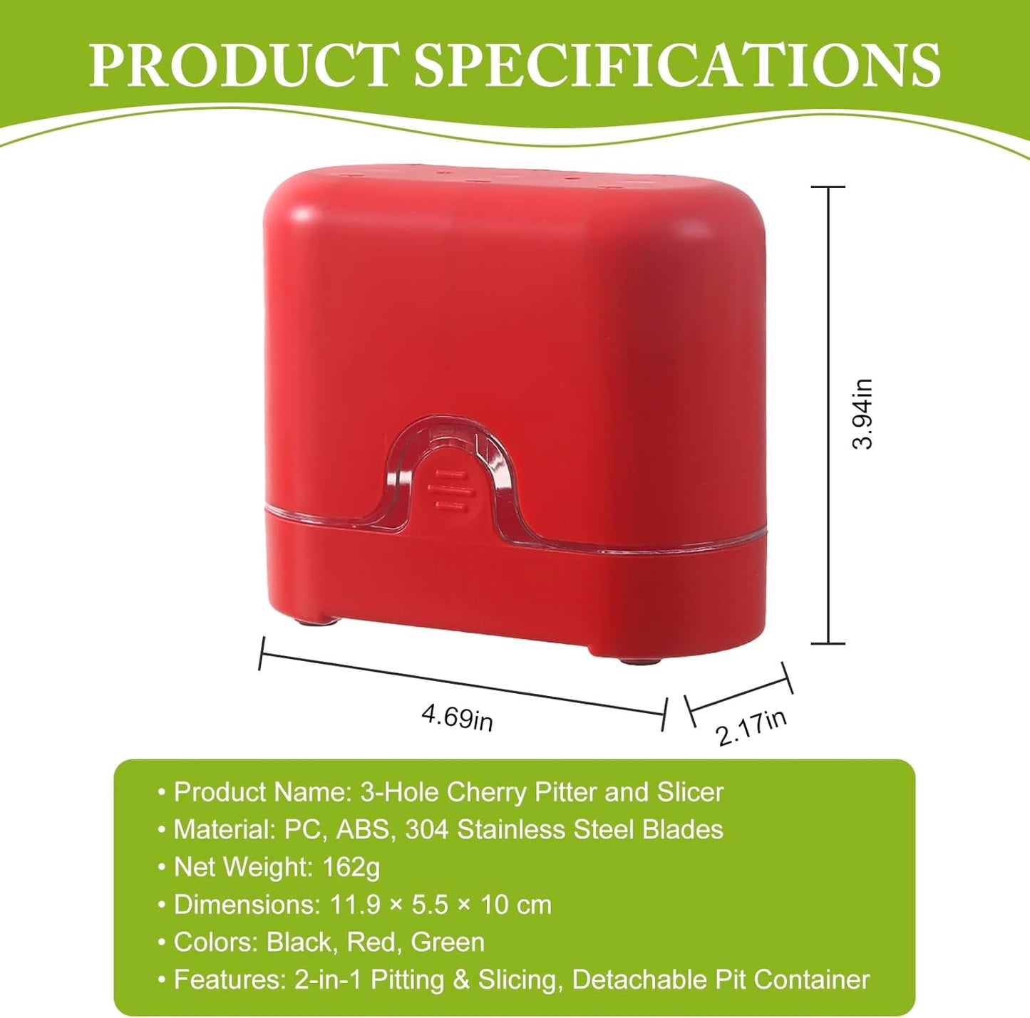 3-in-1 Cherry Pitter and Slicer, Manual Cherry Core Remover Tool Cuts Cherries in Half, for Kitchen Baking Making Cherry Jam Saving Time & Effort(Red)