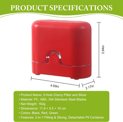 3-in-1 Cherry Pitter and Slicer, Manual Cherry Core Remover Tool Cuts Cherries in Half, for Kitchen Baking Making Cherry Jam Saving Time & Effort(Red)