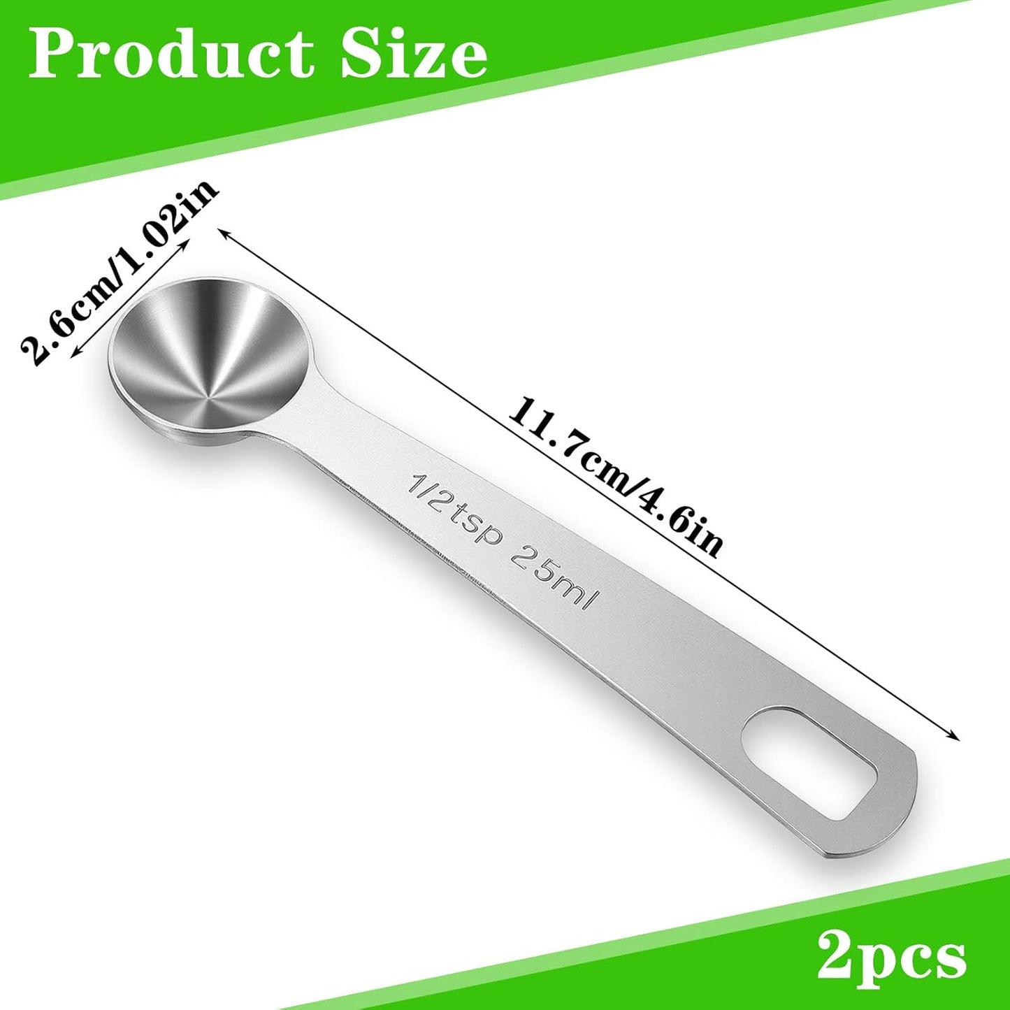 3 Pcs 1/2 Teaspoon (1/2 tsp, 2.5 ml, 2.5cc, 1/12 oz) Measuring Spoons, Stainless Steel Single Measuring Spoon Tablespoon Metal Measure Scoop for Coffee Grains Kitchen Cooking