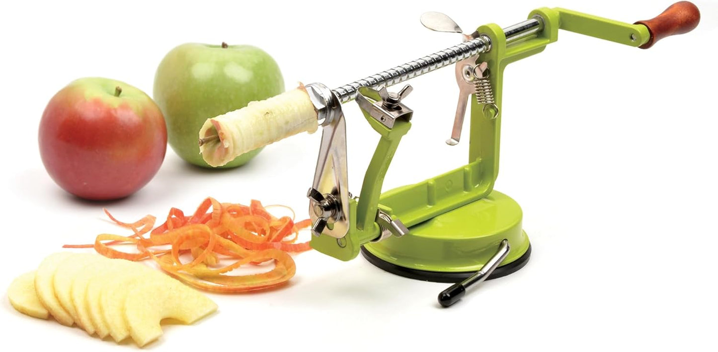 RSVP International Green Apple Slicer, Corer, & Peeler | Suctions to Countertop | Cuts Perfect .25" Slices | Durable & Strong