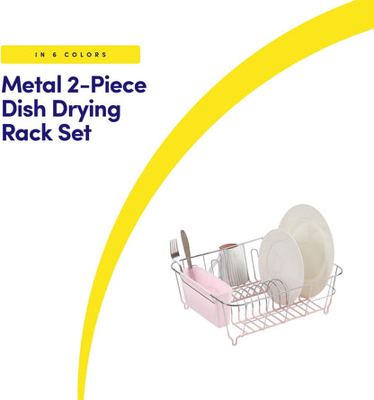 Dish Drying Rack & Cutlery Holder 2 Piece Set - Compact Sink-Fitting Dish Drainer with Rubberized Undercoating, Space-Saving Kitchen Organizer for Plates, Cups, Bowls & Utensils in Sink, Silver