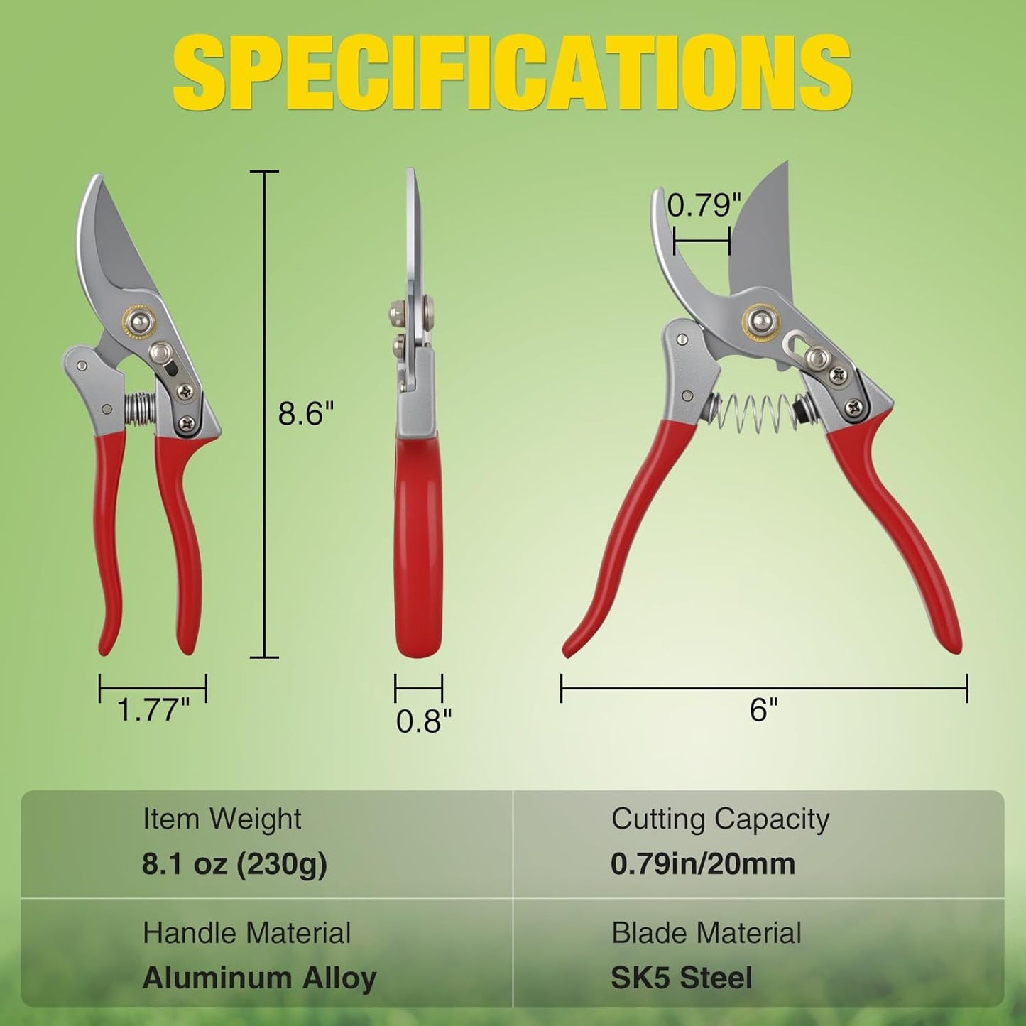 Yesker Pruning Shears Garden Shears 7.8" Professional Garden Scissors Sharp 65 Manganese Steel Blade Heavy Duty Clippers Hand Pruners for Cutting Fresh Flowers Branch Plant Trimming Gardening Tools