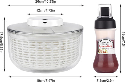 Electric Salad Spinner 6.3QT Large Capacity - Automatic Fast Drying Lettuce & Vegetable Spinner Serves 6-12 Persons with Squeeze Bottle, USB Rechargeable & Built-in Strainer