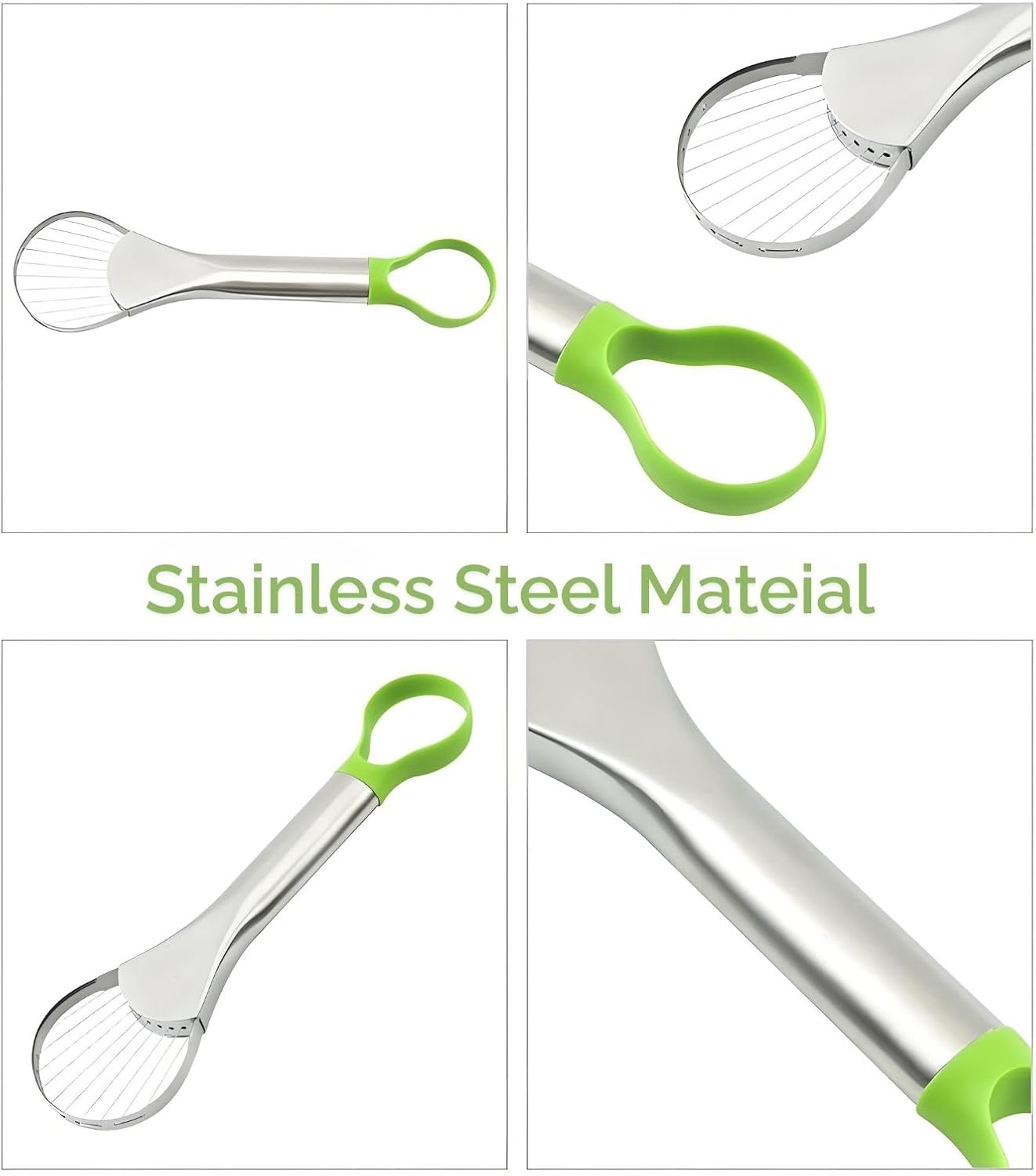 3-in-1 Avocado Slicer Tool, Emptycolor Stainless Steel Avocado Cutter, Pitter & Peeler, Multi-Function Avocado Tool for Slicing, Scooping, and Pit Removal, Kitchen Gadget with Green Plastic Handle