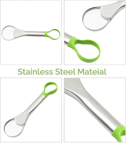 3-in-1 Avocado Slicer Tool, Emptycolor Stainless Steel Avocado Cutter, Pitter & Peeler, Multi-Function Avocado Tool for Slicing, Scooping, and Pit Removal, Kitchen Gadget with Green Plastic Handle