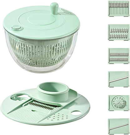 9-in-1 Multifunctional Large Capacity Salad Spinner & Slicer, Multi-blade Efficient Vegetable Washer for Home Kitchen (White)