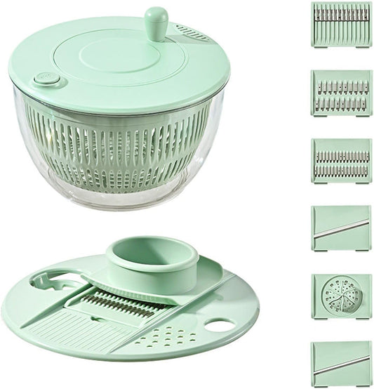 9-in-1 Multifunctional Large Capacity Salad Spinner & Slicer, Multi-blade Efficient Vegetable Washer for Home Kitchen (White)