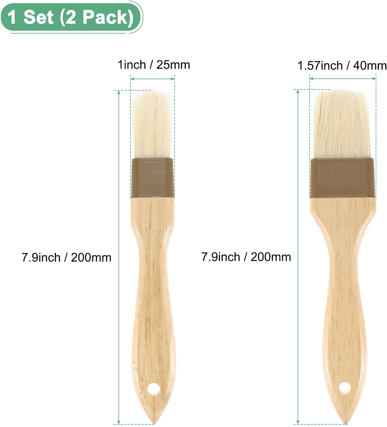 M METERXITY 2-Set Pastry Brush, Wooden Handle Natural Bristle Basting BBQ Oil Brush for Cooking/Barbecue/Kitchen [1 & 1.6 Inch]