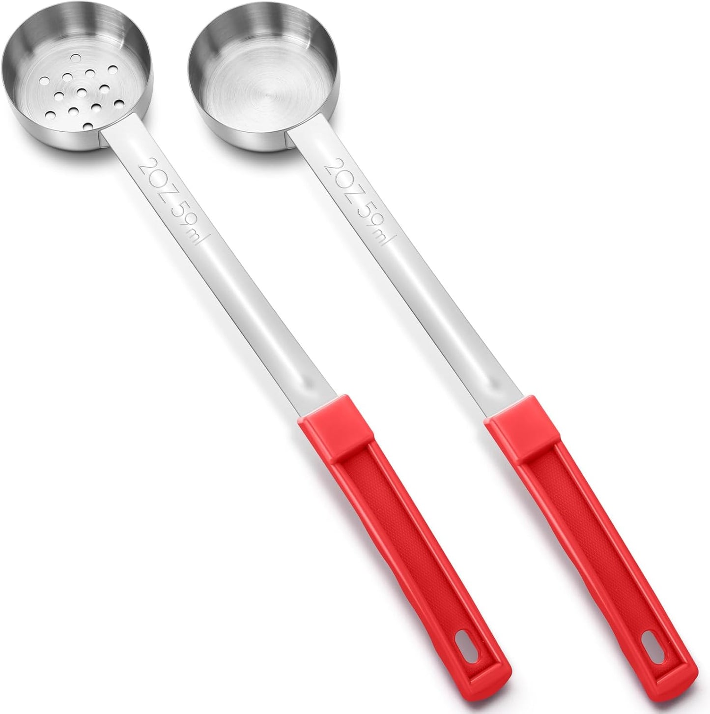 Teenyyou 2 Pcs Portion Control Serving Spoons, Restaurant Measuring Serving Ladle Utensils, Portion Spoons for Weight Loss, Kitchen(Red,2 oz,Solid and Slotted)