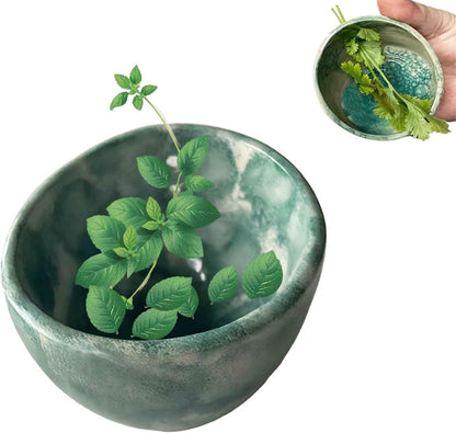 2025 New Handmade Pot Herb Stripper, Herb Stripper Bowl Ceramic, Used for Separating Leaves and Stems, Different Sizes of Holes Suitable for Leaves of Different Sizes (Blue)