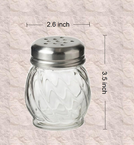 TOPKITCHEN 6 Ounce Glass Swirl Cheese Shaker, Crushed Red Pepper Shaker with Stainless Steel Holes Lid