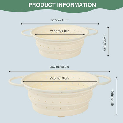 Kkioiome Strainers and Colanders, Silicone Collapsible Sink Collander, 13in, Strainers and Colanders for Kitchen, Large Drainer for Vegetable, Food, Pasta (White)