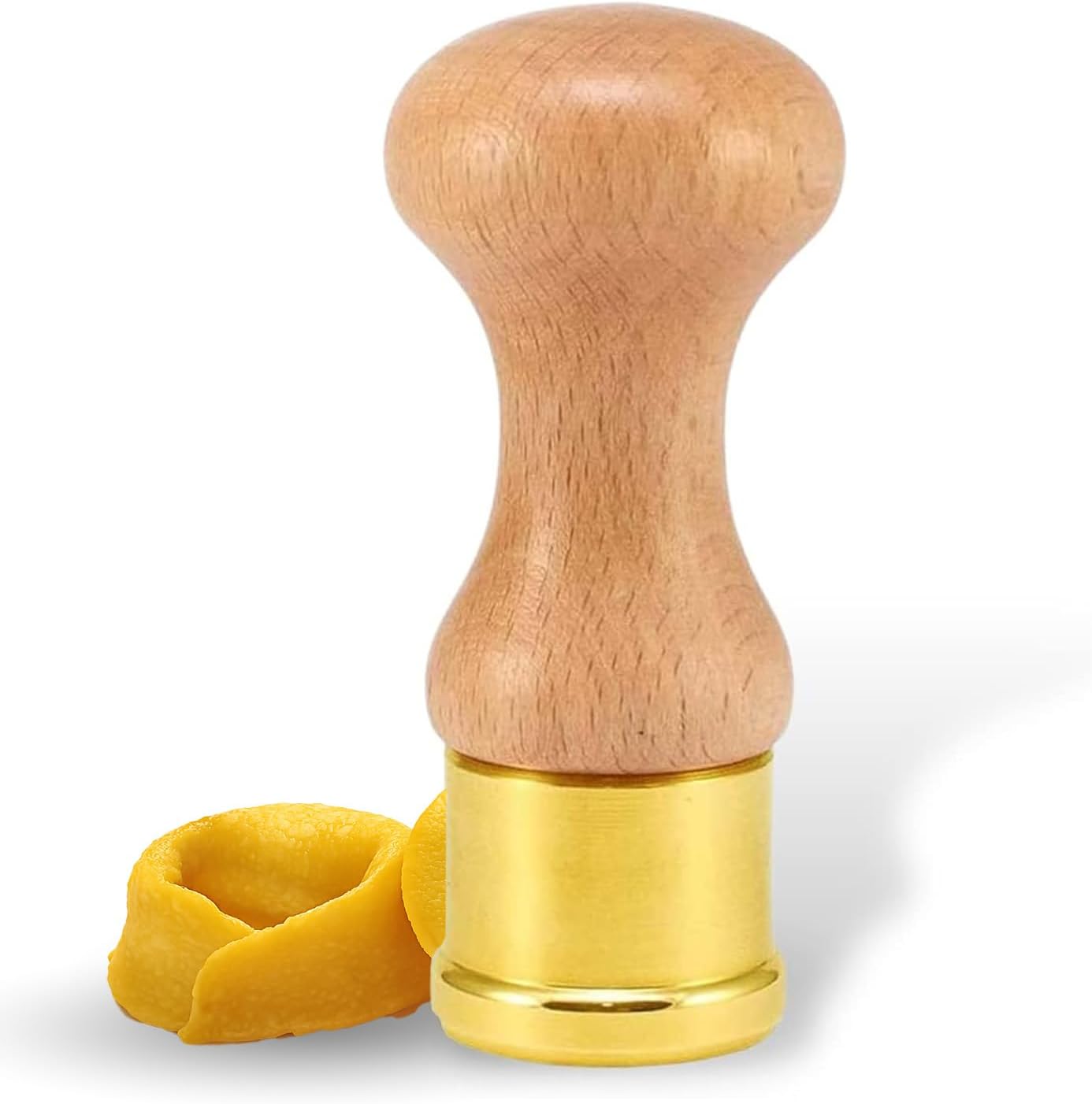 La Gondola Homemade Ravioli Stamp - Round Festooned 1.97in | Italian Pasta Making Tool for Home and Business | Brass & Natural Wood | Sturdy & Easy to Use Ravioli Stamp | Ravioli Cutter Made in Italy