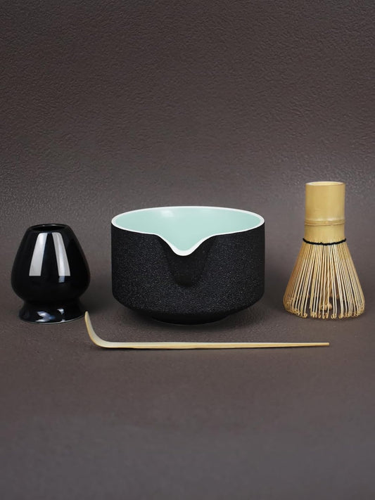 Artcome 4 Pcs Complete Matcha Ceremony Kit - Japanese Bowl With Pouring Spout, Whisk, Holder, Scoop - Tea Set for Making Usucha, Koicha and Latte (Green)