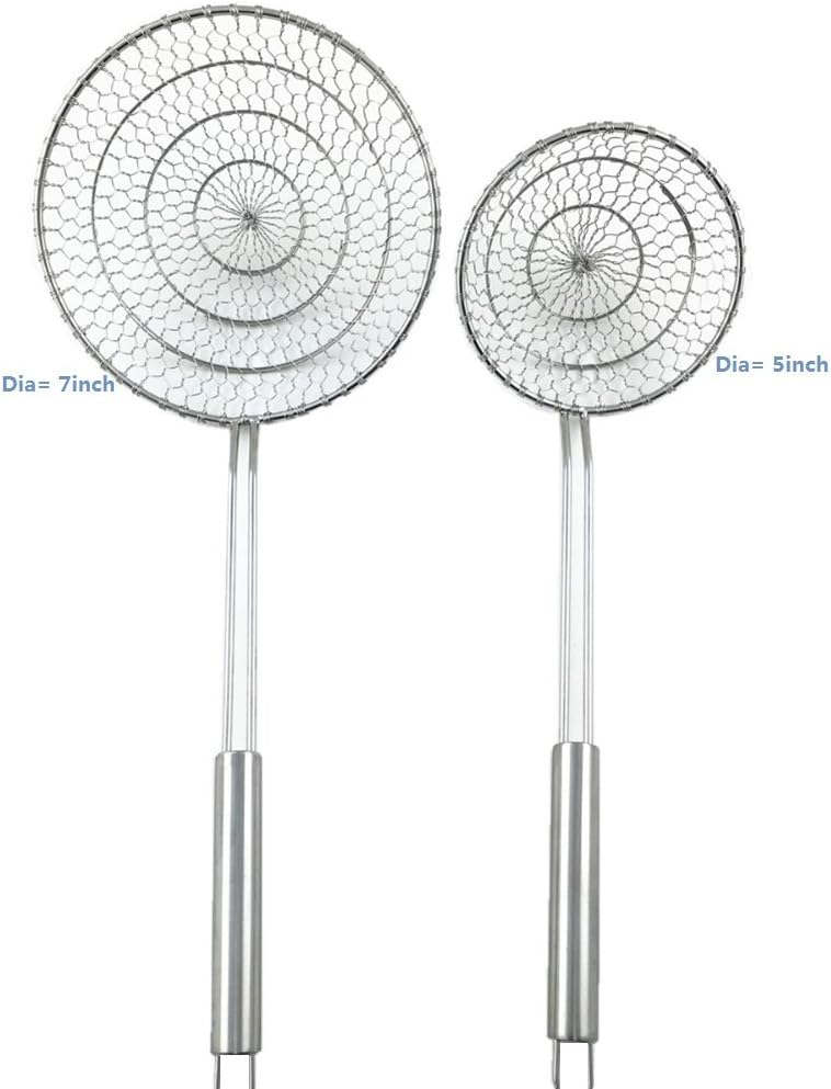 Stainless Steel Asian Spider Strainer Professional Kitchen Wire Skimmer with Spiral Mesh Basket Tools (Dia 7inch)