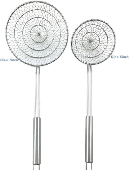 Stainless Steel Asian Spider Strainer Professional Kitchen Wire Skimmer with Spiral Mesh Basket Tools (Dia 7inch)