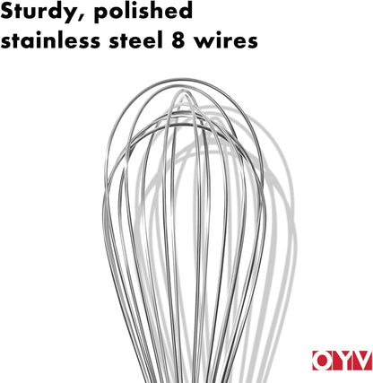 OYV 18/10 Stainless Steel Whisk, Ergonomic Handle, Dishwasher Safe Metal whisk, Professional Whisk for Kitchen Cooking, Perfect for Blending, Whisking, Baking, and Beating, 10-Inch Wire Wisk