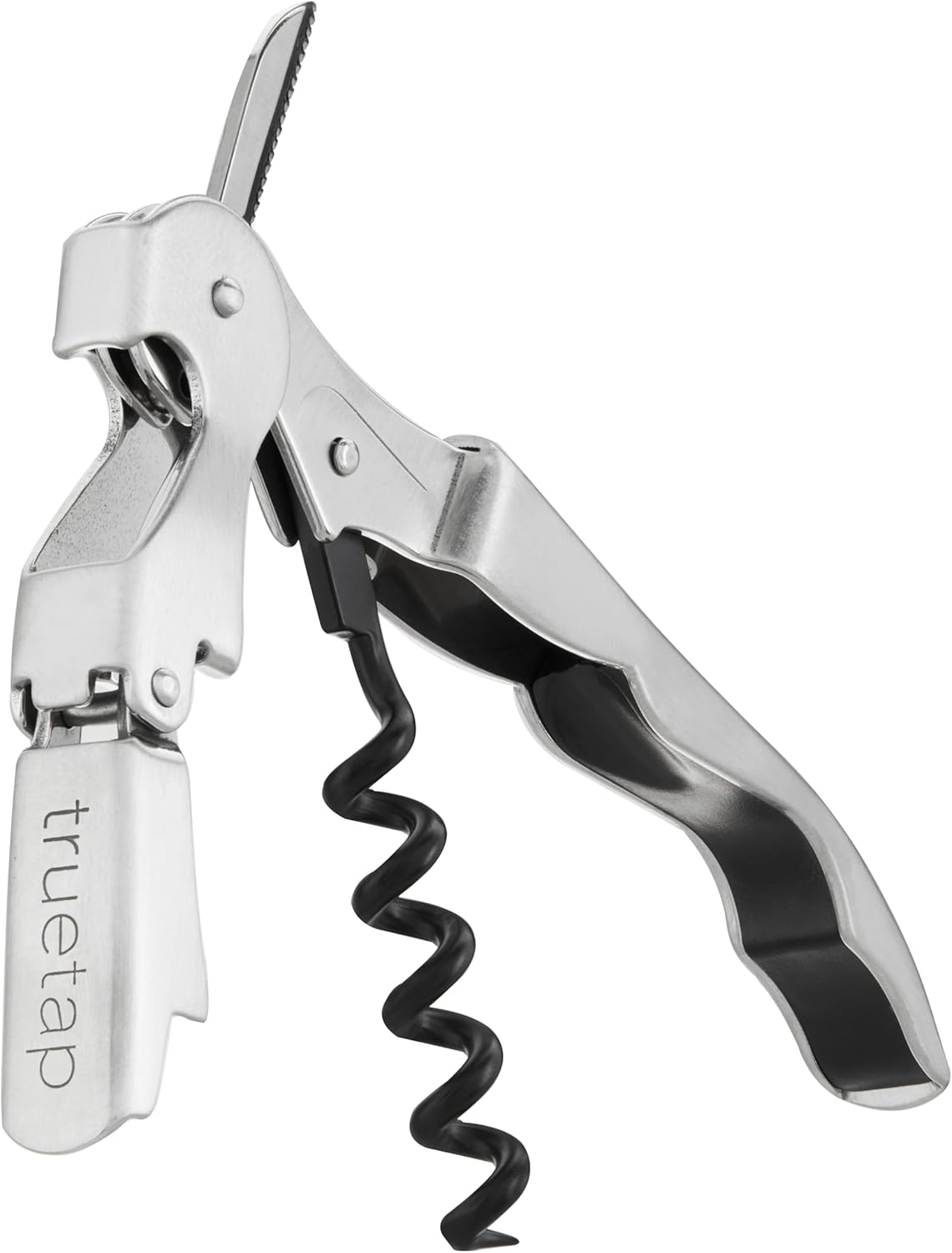True Truetap Double Hinged Waiter's Corkscrew Wine Opener, Stainless Steel Wine Bottle Opener with Built In Foil Cutter, Home Bar Tools, Bar Cart Accessories, Wedding Gifts, Set of 1, Black