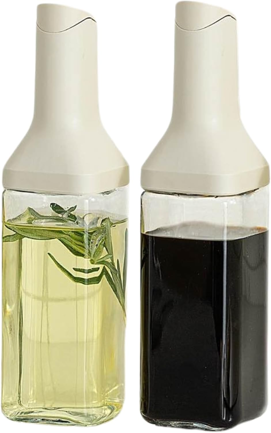 Oil Dispenser Bottle – Set of 2 17oz/500ml Oil and Vinegar Dispenser - Drip-Free Spout Glass Oil Dispenser – Kitchen Oil Dispenser with Automatic Pouring Lid - Olive Oil Bottle for Cooking