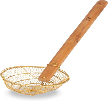 Craft Wok Small 6-Inch Brass Mesh Strainer/Spider Skimmer Zhao Li, Robust & Elegant Kitchen Tool for Frying & Straining, Authentic Oriental Cookware - / 732W7