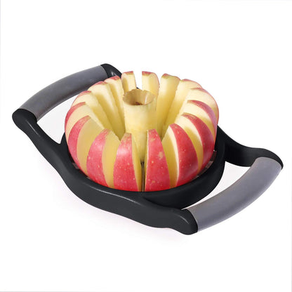 YYP Stainless Steel Apple Slicer & Corer – Upgraded 16-Sharp Blades, Large Size, Ergonomic Non-Slip Plastic Handle for Easy Grip, Rust-Proof Kitchen Fruit Divider, Easy to Clean (Black)