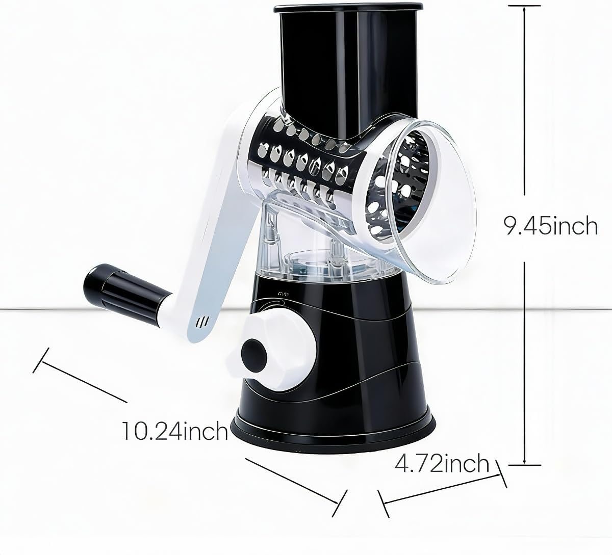 3-in-1 Rotary Cheese Grater, Hand Crank Shredder with 3 Interchangeable Blades for Cheese, Veggies, Nuts, Black