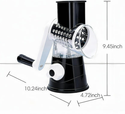 3-in-1 Rotary Cheese Grater, Hand Crank Shredder with 3 Interchangeable Blades for Cheese, Veggies, Nuts, Black