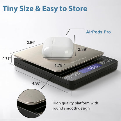 KitchenTour Digital Kitchen Gram Scale - 500g/0.01g - High Accuracy Precision Food Scale - Meat Scale with Back-Lit LCD Display(Batteries Included)-Black