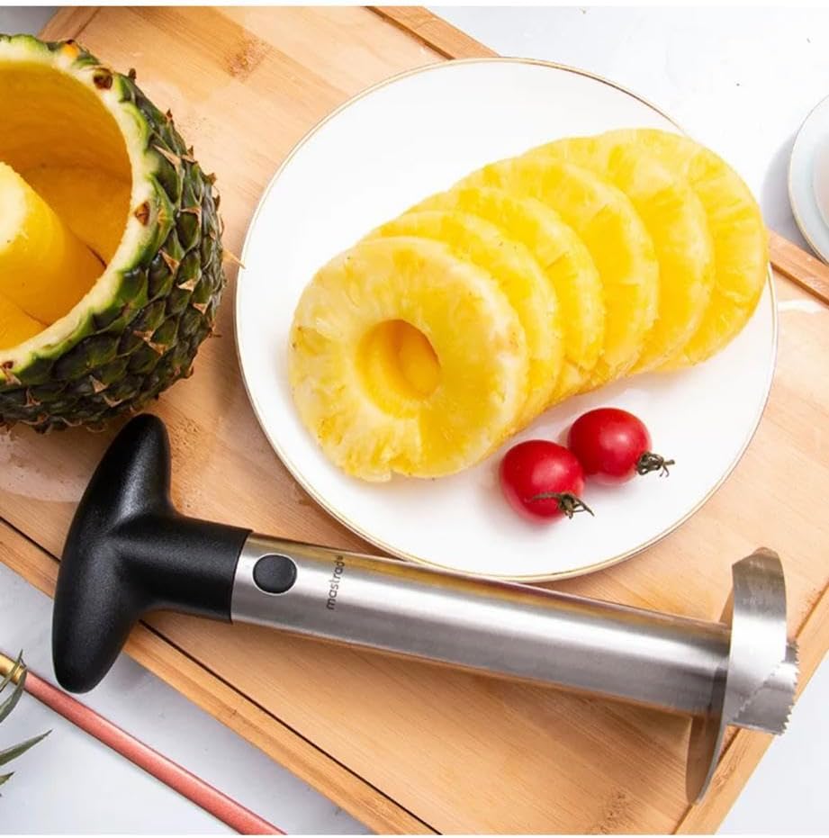 Pineapple Corer Slicer Peeler Stainless Steel for Diced Fruit Rings All in One (Yellow)