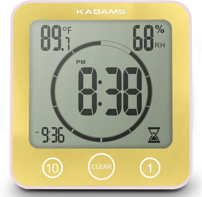 KADAMS Shower Clock Waterproof Bathroom Timer – Digital Wall Clock with Countdown, Magnetic Kitchen Clock with Temperature & Humidity, Suction Cup for Kids Shower Spa Cook Bath (Black)