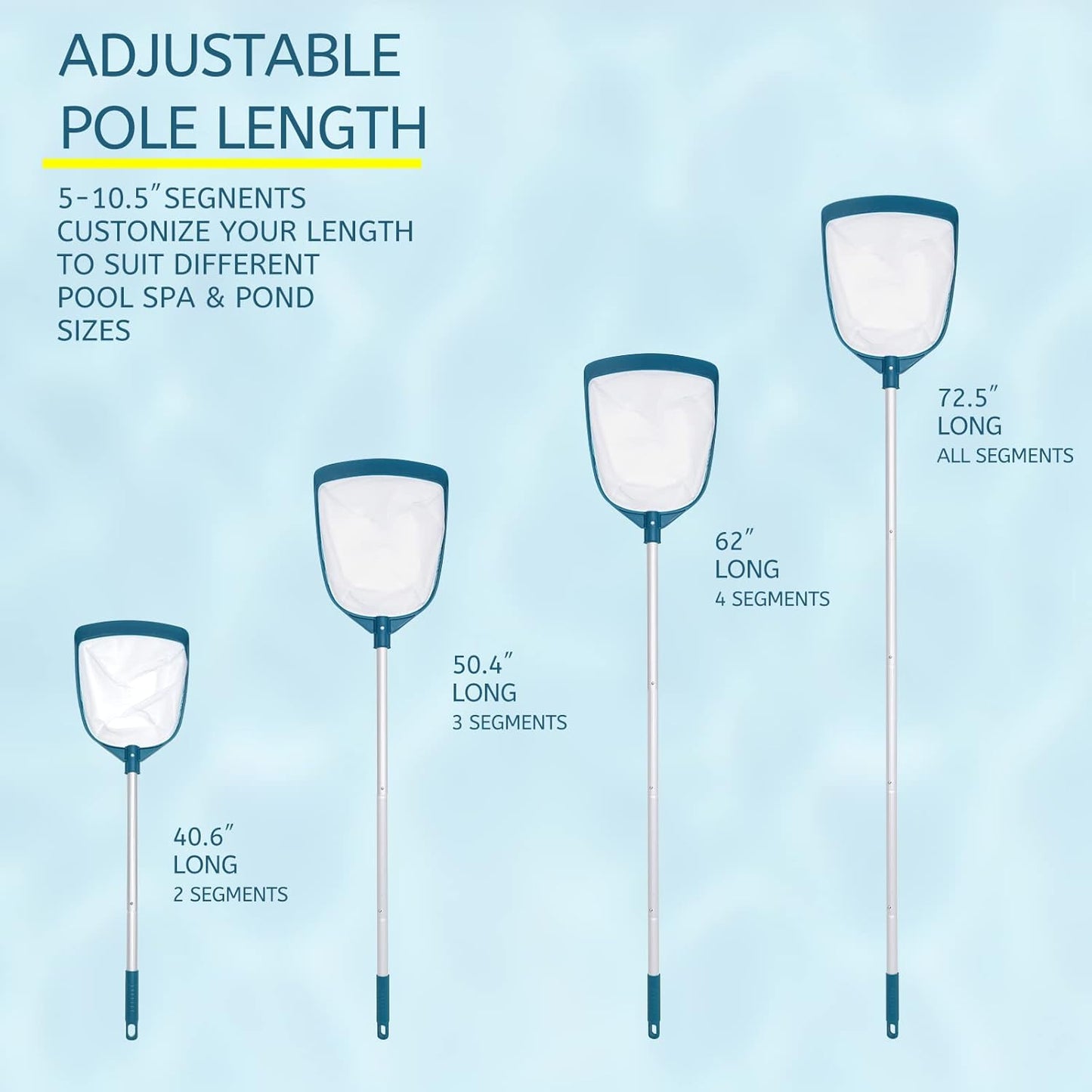 POOLWHALE Professional Pool Skimmer Net,Fine Mesh Net Bag,Heavy Duty Swimming Leaf Skimmer Cleaning Tool - Fast Cleaning,Debris Pickup Removal- Fits Standard Swimming Pool Poles(No Pole)