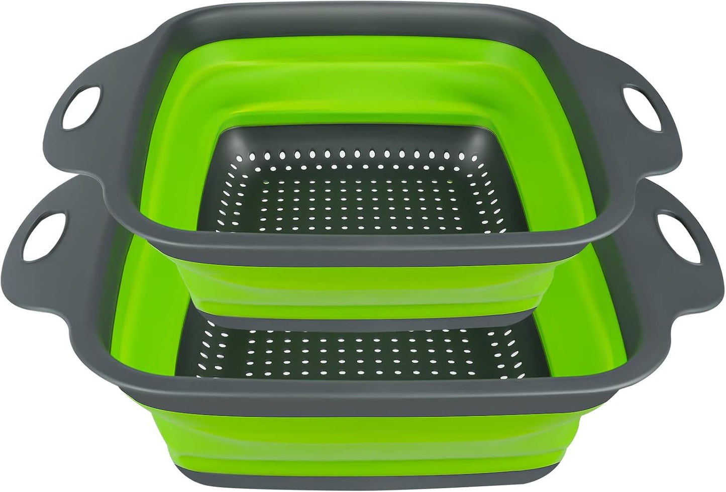 AUAUY 2 PCS Collapsible Colander Set, Square Silicone Folding Colander with Plastic Handles, Eco-Friendly Large Hole Kitchen Strainer for Draining Pasta Vegetables Fruits-1 Large and 1 Small