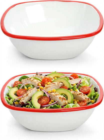 Elsjoy 2 Pack 3 Quart Large Enamel Bowl, 11 Inch Vintage Enamel Mixing Bowl, Kitchen Enamelware for Fruit, Salad, Pasta