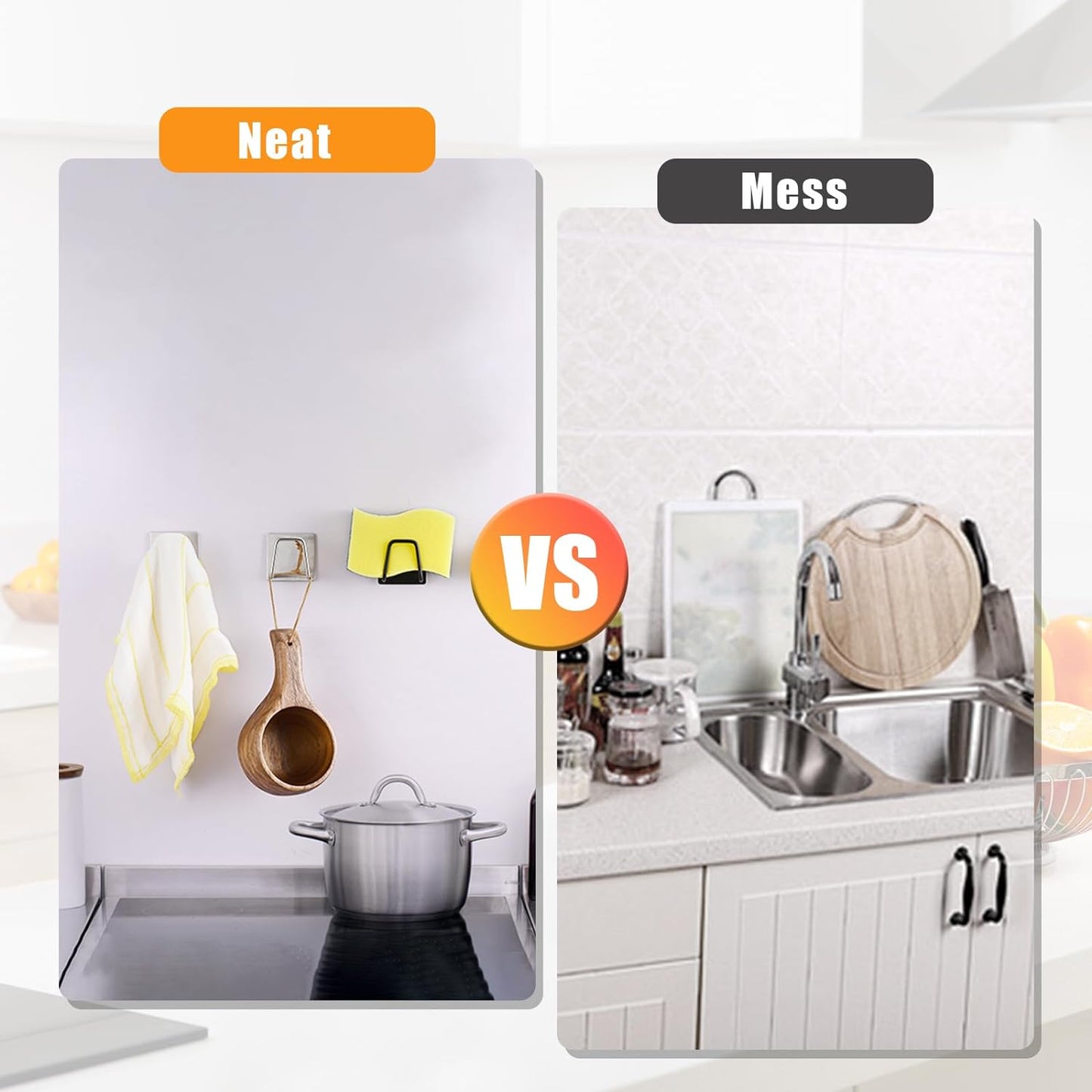 Luckyiren 2-Pack Stainless Steel Sponge Holder for Kitchen Sink - Rustproof Brushed SUS304 Sponge Caddy Organizer, Wall/Surface Mount, Drainage Design, Clutter-Free Storage