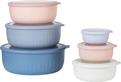 COOK WITH COLOR Prep Bowls with Lids- Wide and Deep Nesting Plastic Small Mixing Bowl Set with Lids, 8 Piece Set - Wide Bowls, Blue