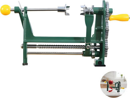 Hand Crank Apple Peeler Slicer Corer, Heavy Duty Metal Fruit Peeler with Adjustable Thickness Blade, Gear-Driven Potato Slicing Machine with Double-Forked Lock for Kitchen, Yellow Green