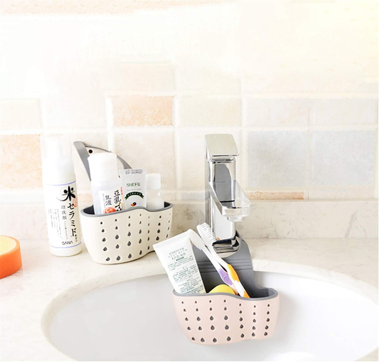 YYaaloa Sink Basket Sink Strainers Basket Kitchen Drain Shelf Sink Storage Holder (style 2- Pink)