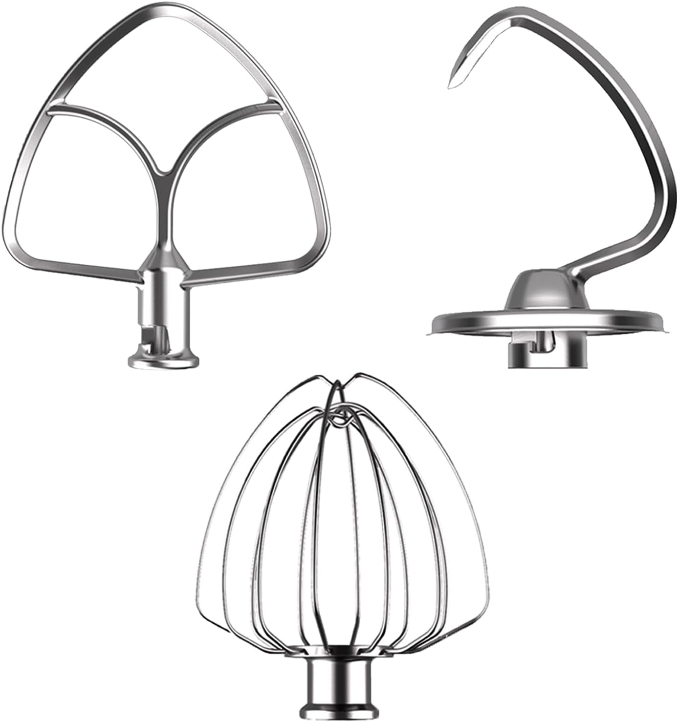3 Pack Mixer Attachments Set for KitchenAid 4.5-5 Quart Tilt-Head Stand Mixers, Replacement Parts Kit with K45DH Dough Hook, K45B Coated Flat Beater, Stainless Steel K45WW Wire Whip, Dishwasher Safe