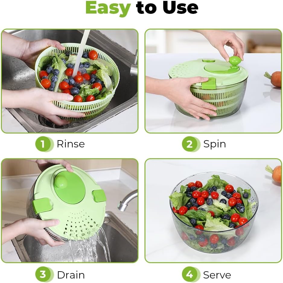 Salad Spinner, Fruit and Vegetable Washer, Spin and Dry Salad Greens, 3 QT Lettuce Spinner with Bowl and Mesh Basket