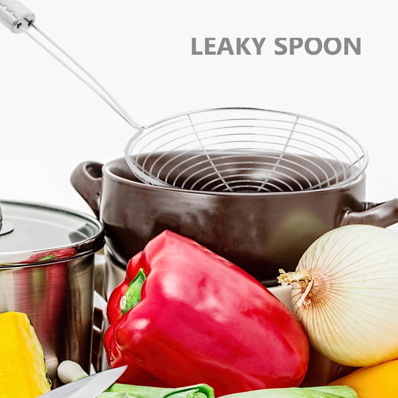 Zerodeko Stainless Steel Skimmer Spoon 12.99In Wire Mesh Strainer with Long Handle for Kitchen Cooking Frying and Serving Food