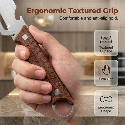 4 in 1 Multi-functional Vegetable Peeler, 2026 Upgrade Ktchen Multi-function Stainless Steel Thickened Fruit Peeler Knife with Wooden Handle, Suitable for Peeling Fruits and Shredding Scallions (2Pcs)