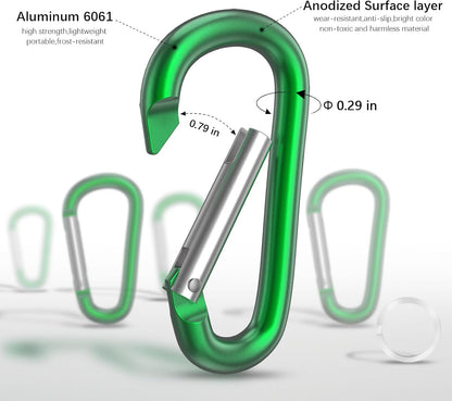 sprookber 3" Aluminum Carabiner D Ring, Caribeener Clips, Spring Snap Hook for Keychain Clip, Set of 10
