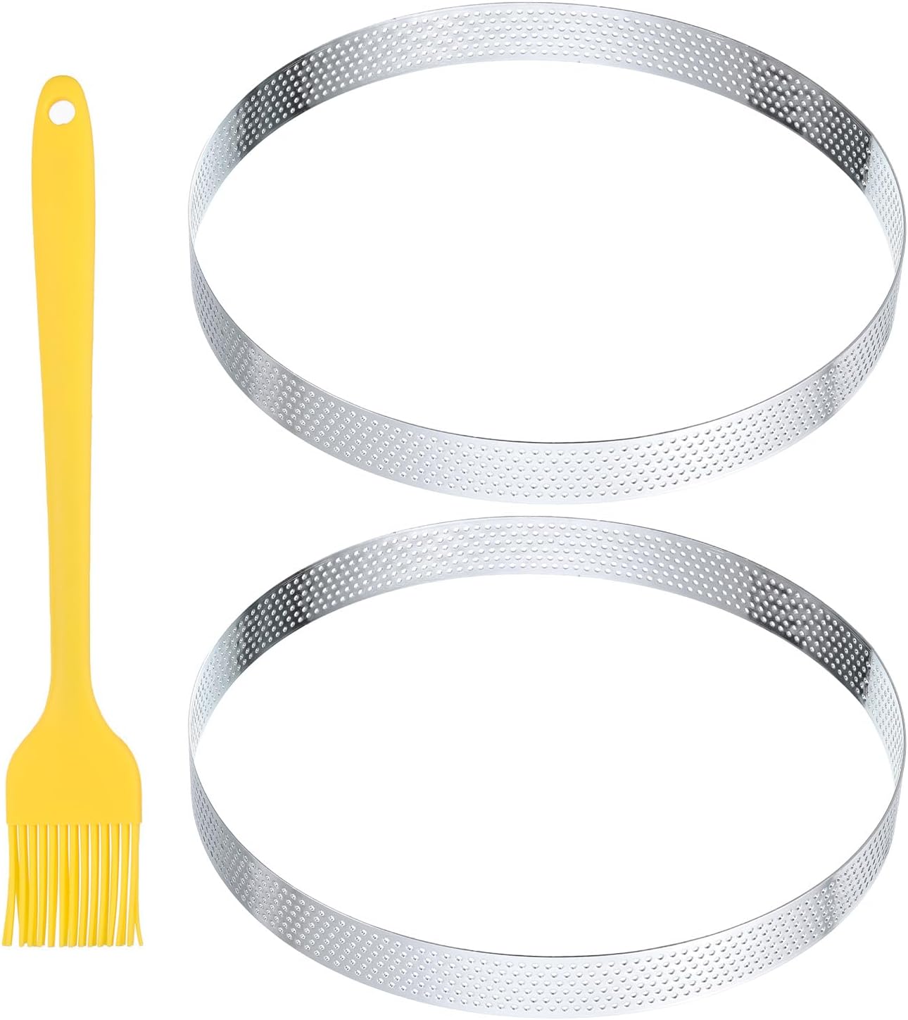 uxcell 2pcs Perforated Cake Rings 5.9 Inch Stainless Steel Round Cake Mousse Ring Molds with Brush for Baking Cake Dessert Pastry Making, Silver Tone