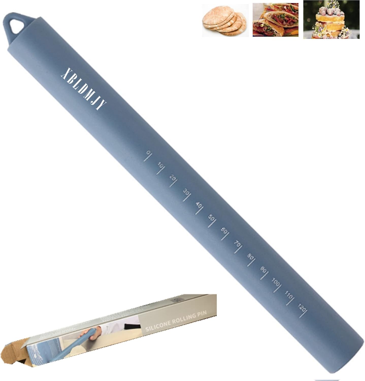 Small stainless Steel Inner Core Silicone Rolling Pin Non-stick Dough Roller (Green)