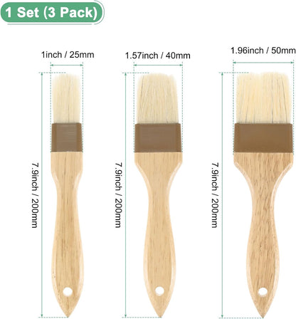 M METERXITY 1-Set Pastry Brush, Wooden Handle Natural Bristle Basting BBQ Oil Brush for Cooking/Barbecue/Kitchen [1, 1.6, 2"]