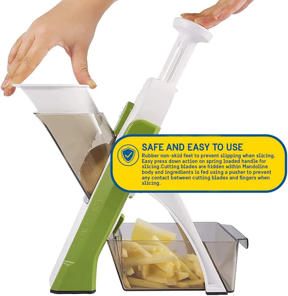 Cook Safe Mandoline Vegetable Chopper Slicer Dicer Adjustable 30 Settings, Veggie Onion Cutter French Fry Chops, Dices and Juliennes for Quick Easy Kitchen Food Meal Prep